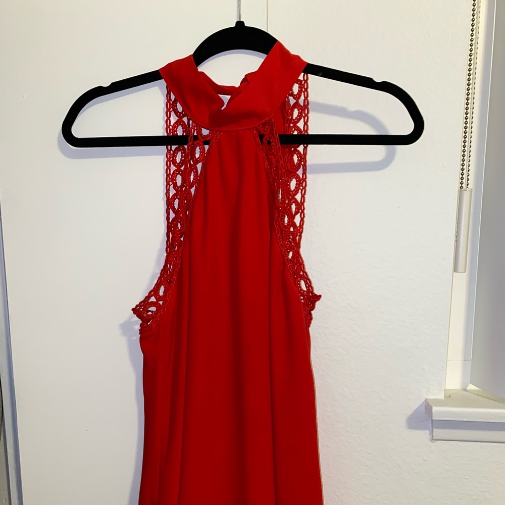 Red High neck short dress